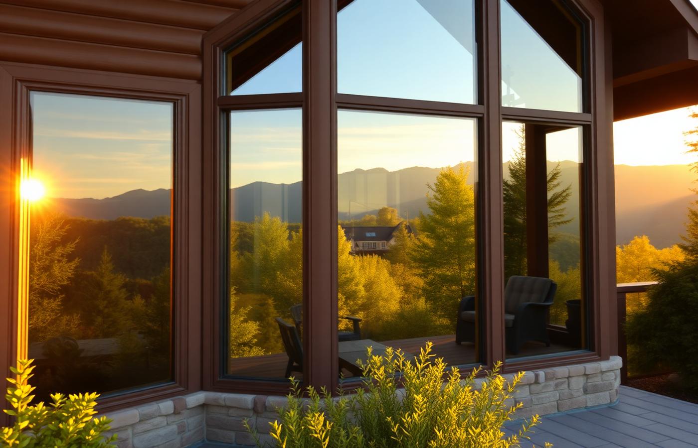 East Tennessee home with clean windows reflecting the Smoky Mountains
